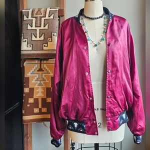 Vintage Black Sheep Satin Bomber Jacket with Aztec Trim